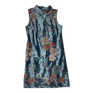 Eci women's size 14 blue velour floral dress sleeveless asian kimono large